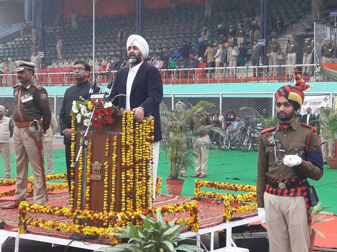 Punjab Finance Minister Manpreet Singh Badal at the Republic Day function in Ludhiana on Friday.