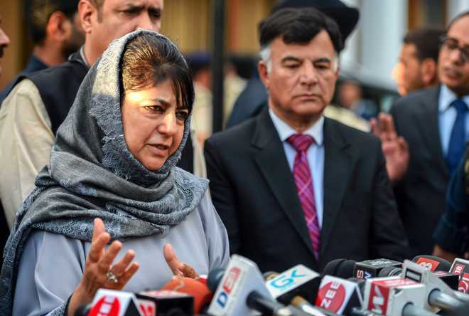 J-K Chief Minister Mehbooba Mufti addressing mediapersons on Wednesday.